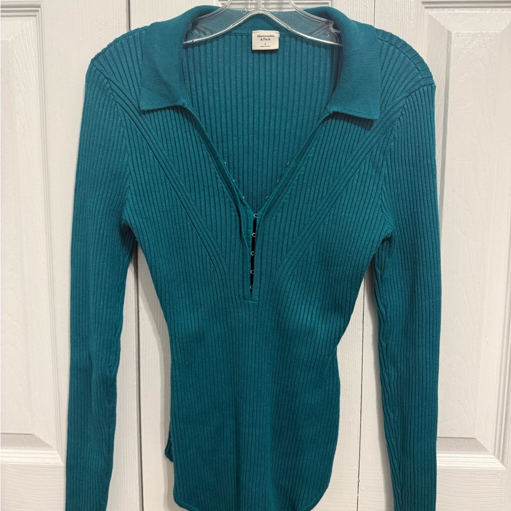 Abercrombie & Fitch Teal Ribbed Long-Sleeve Bodysuit